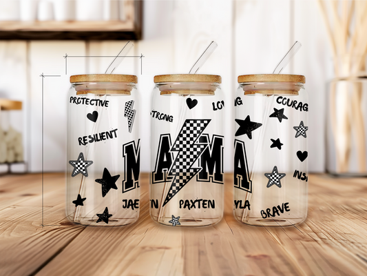 Mama Glass Cup with Lid and Straw - Customized