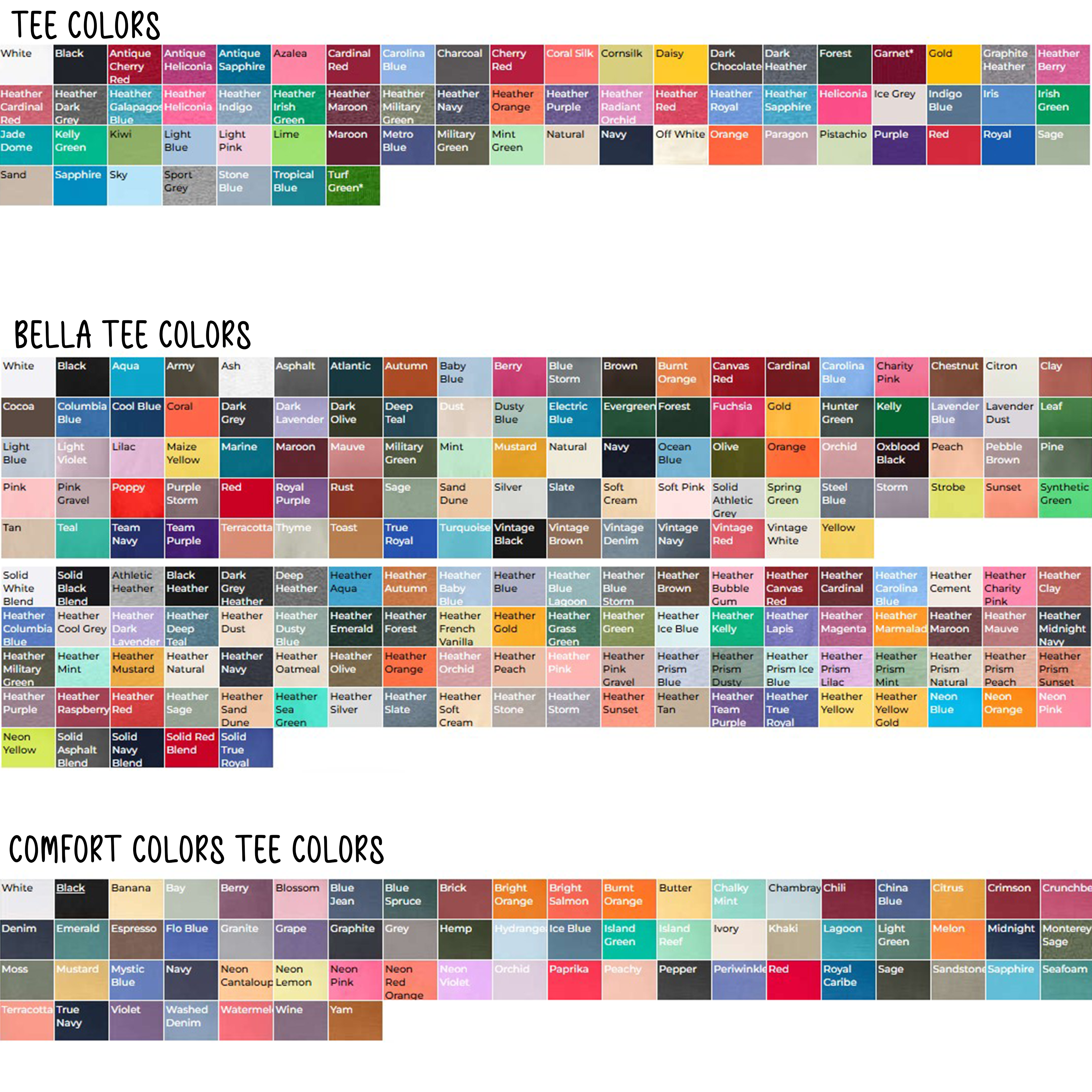 Side Color Design COLOR/SIZING OPTIONS – Side Hustle Designs